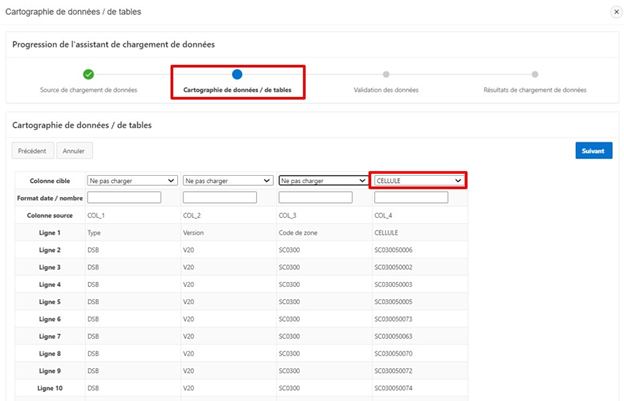 Chargement de sélection héritée en format CSV